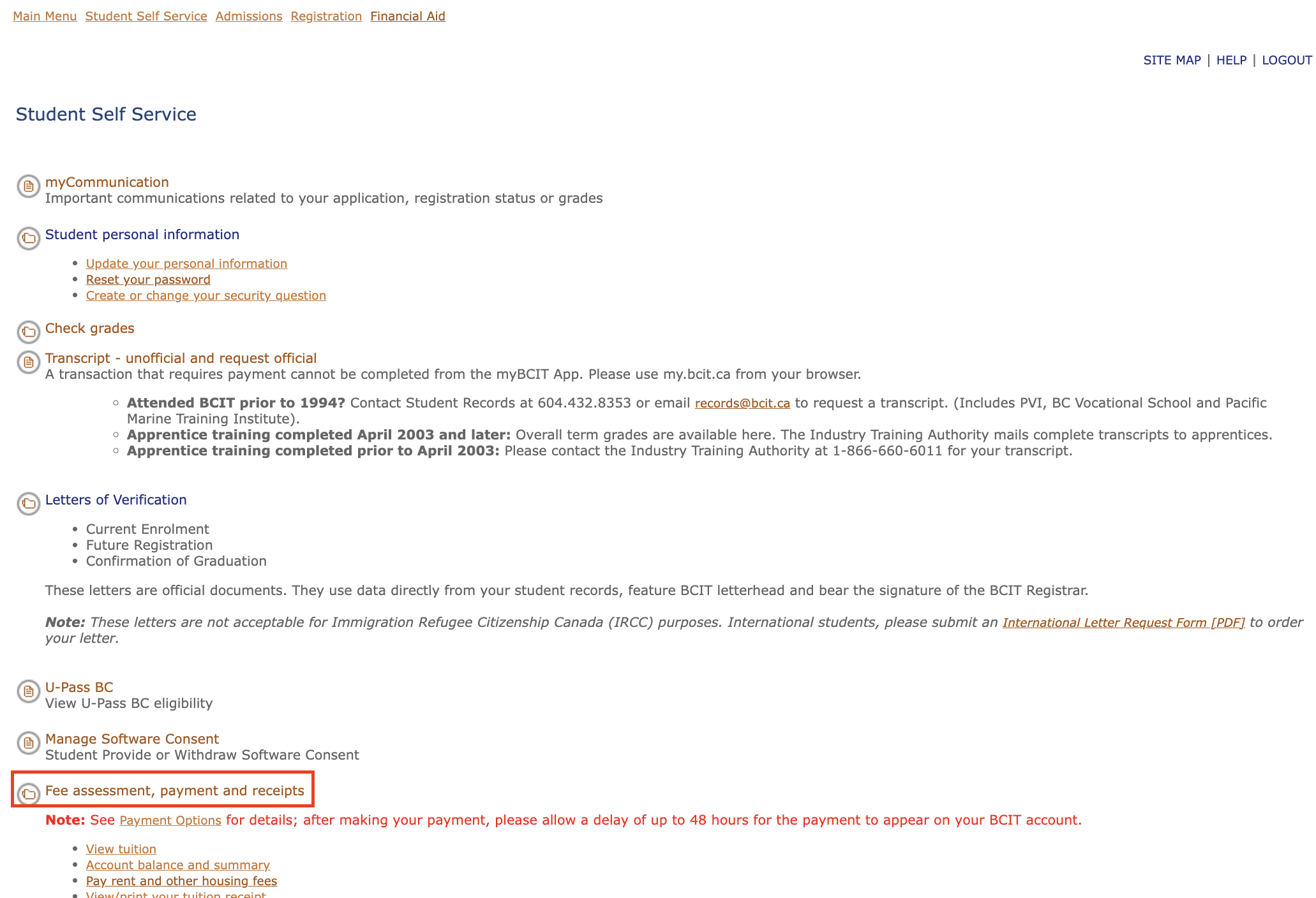 Paying commitment fee and tuition - myBCIT Guide